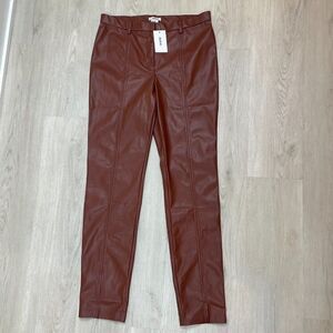 Jason Wu Leather Pants Womens Large Brown Faux Skinny Slim Slit Hem